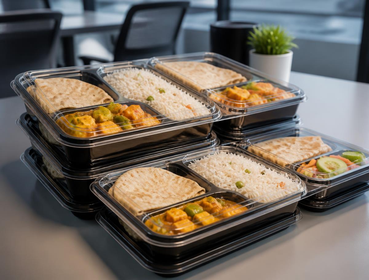 Corporate lunch meal boxes prepared for office catering in Noida